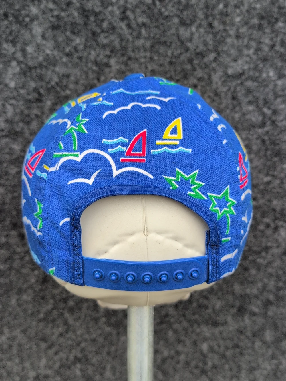 OshKosh B'gosh Neon Blue Kids Snapback Hat - Ocean Star Sailboat Waves Print USA